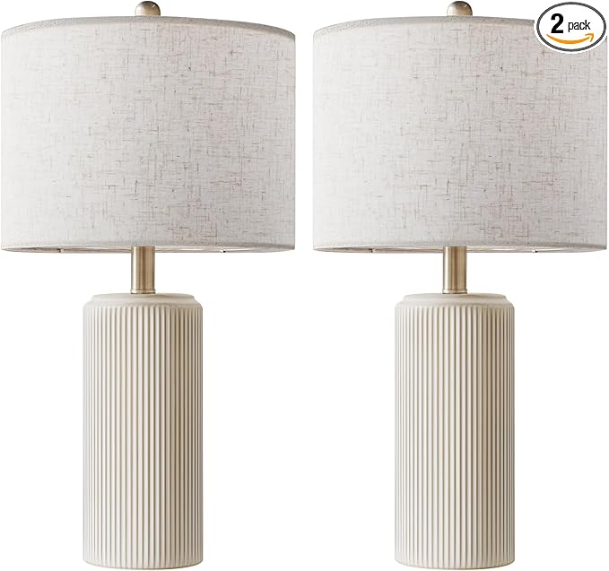 23" Ceramic Table Lamp Set of 2, 3-Level Dimmable Farmhouse Bedside Lamps for Bedroom, Nightstand Lamps for Living Room, Rustic End Table Desk Lamps with Rocker Switch, LED Bulb Included
