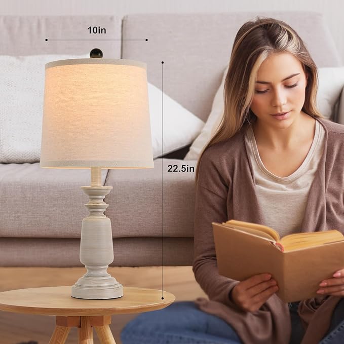 Terpsichore Lamps Set of 2 Modern Farmhouse Table Lamp Bedside Reading Lights Living Room End Lamps Bedroom Night Light,High 22.5 Inch,Light Wood Grain,with Fabric Lamp Shade,Bulb Not Included
