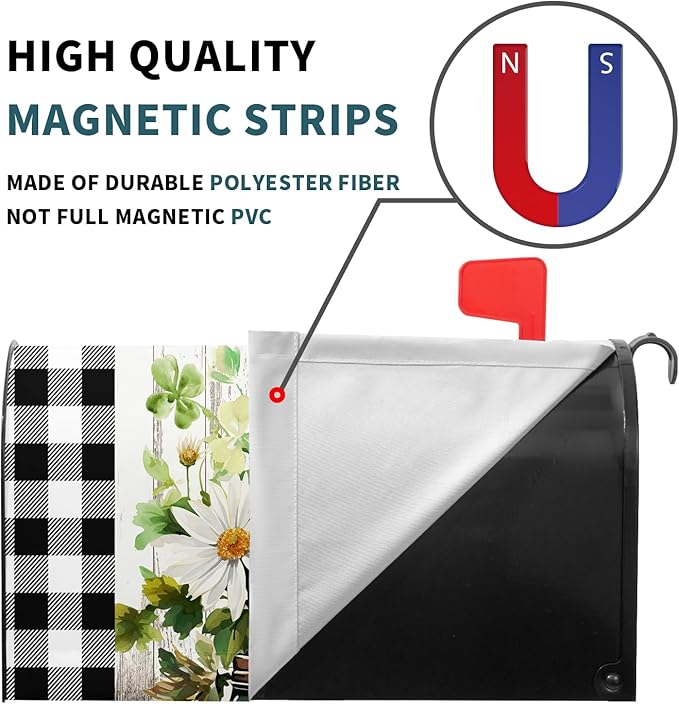 Buffalo Plaid Daisy Mailbox Covers - Magnetic, Waterproof, Spring/Summer Floral Designs - Standard Size 21 x 18 Inch - Farmhouse Welcome Cover - Garden/Yard Decor