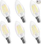 Candelabra Light Bulbs 5000K Daylight, 6W Equivalent to 60 watt, E12 LED Bulb Non-Dimmable, LED Chandelier Bulbs, B10 Candle Bulb, 90+CRI, 600LM, Cear Glass, 6 Pack
