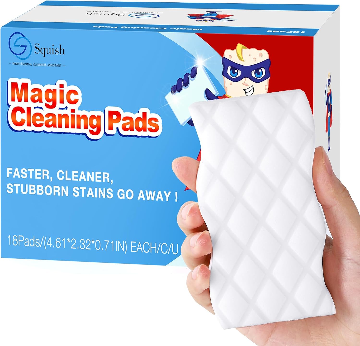 Squish Magic Eraser Sponge, 18 Pack Cleaning Pads for Walls, Oven, Kitchen, and Shoe Cleaner With Melamine Foam, Universal Cleaner