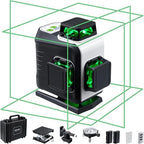 Firecore 4 x 360 Laser Level Self Leveling, 16 Lines Green Beam 4D Cross Line Tiling Floor Tool, 3 Gear Brightness Adjustment/Pulse Mode for Construction, 2 Li-ion Batteries, Remote Control included