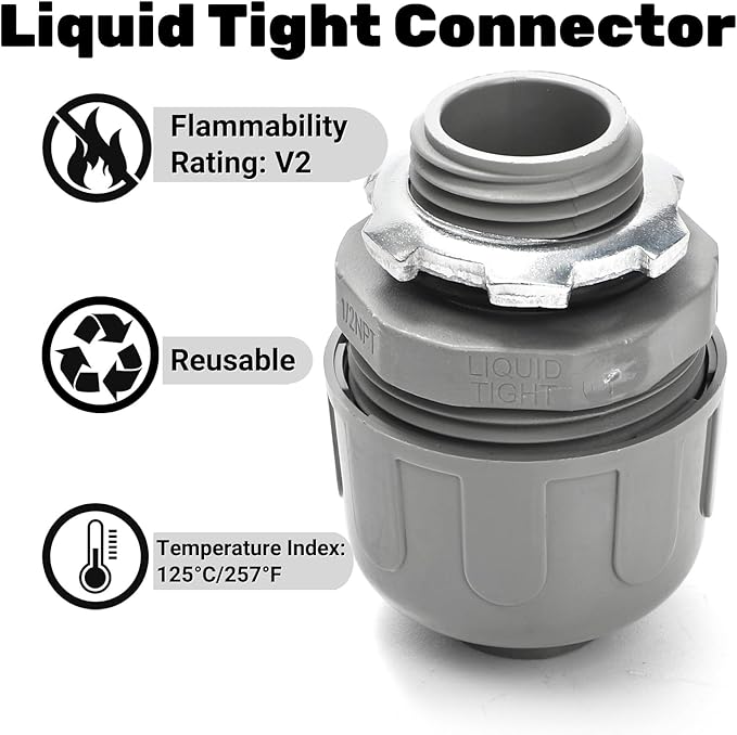 30 Pcs Conduit Connectors, 1/2 Inch PVC Electrical Liquid Tight Connector, 180 Degree Straight NPT Non-Metallic Fitting for Home Kitchen Bathroom Outdoor Tubes Tools Supplies, Grey