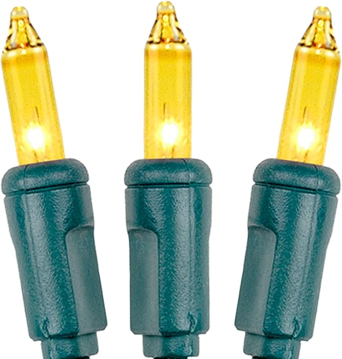 Novelty Lights 11 Feet 50 Bulbs Traditional Incandescent Mini Lights, Yellow on Green Wire with 2.5" Spacing, Commercial Grade and UL Listed for Indoor/Outdoor Use, End-to-End Connectable