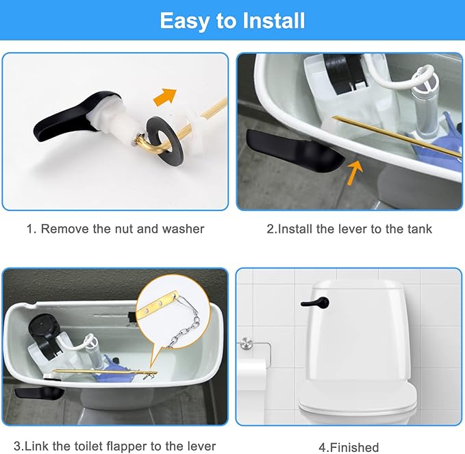 iFealClear 2-Pack Toilet Handle Replacement Kit, Universal Front-Mount Tank Flush Lever, Solid Brass Trip Lever - Matte Black