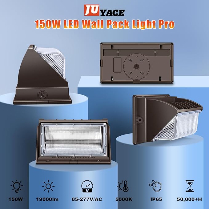 Juyace 150W LED Wall Pack Light Outdoor Security Flood Lighting 5000K 100-277V IP65 Waterproof for Barn Warehouse Garage Yard