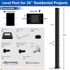 36" T304 Cable Railing Post(Post 35"x2"x2"), Level Drilled Railing Post with Cable Grommets, Fixed Top Mount Cable Handrail Post, Stainless Steel Black Finish Indoor Outdoor Deck Post