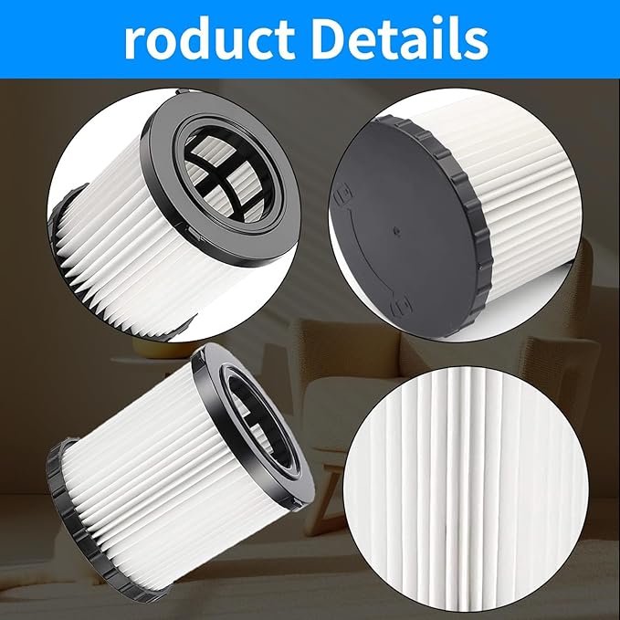 9 Pack DCV5801H DCV580H Vacuum HEPA Filter for DeWalt DCV580H, DCV581H 20V MAX Wet/Dry Vacuum, Washable and Reusable, 6 Foam Sleeve Filters and 1 Brush