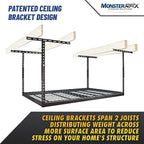 MonsterRax Overhead Garage Storage Racks 4x6, Ceiling Mounted Shelving, Adjustable Hanging Storage Organizer, Heavy Duty Steel, Holds 500 Pounds, Color: Hammertone, Adjusts 12"-21” off Ceiling