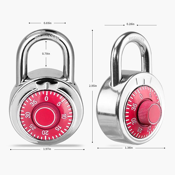 Combination Padlock 48 Pack, Fixed Dial Combination Padlock with Different Combinations, 2 in. Wide. Red Turntable, Lock for Gym & Locker, School, Toolbox, and More