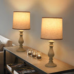 Lamps Set of 2 Vintage Rustic Farmhouse Table Lamps Bedside Reading Lamp Bedroom Nightstand Living Room Teapoy Lamp, Desk Light, 22 Inch High, White Wash, with Fabric Shade, Bulb Not Included