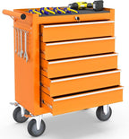 5-Drawer Rolling Tool Chest Toolbox, Rolling Tool Box with Wheels, Tool Chest with Keyed Locking System and Drawer Liners, Tool Box Organizer for Garage, Warehouse, Workshop(Orange)