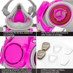 RANKSING Respirator Mask with Filters and Glasses to Against Dust Gases Fumes in Painting Spraying Sanding Orange/Pink