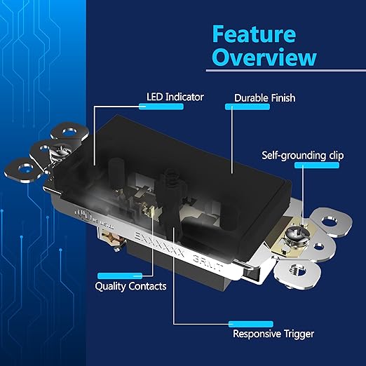 LIDER Lighted Decorator Switch, Residential Grade and UL Listed, Paddle Light Switch with Locator Light, Matte Finish Rocker Switch, Minimalist Design, 1-Pole, 3-Wire, 15A 120-277VAC, Black