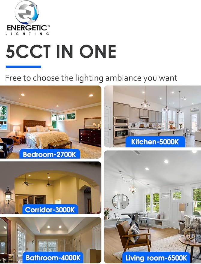 16 Pack 5CCT Ultra-Thin LED Recessed Lighting 6 Inch, Downlight with Junction Box, 2700K/3000K/4000K/5000K/6500K Selectable, 12W 110W Eqv, Dimmable Wafer Lights, 1050LM Canless LED Recessed Light, ETL