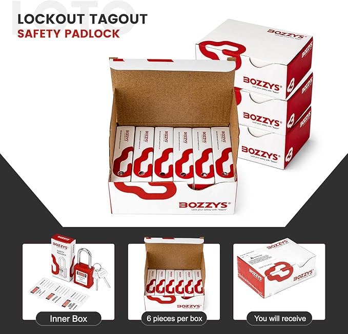 Lockout Tagout Locks 6-Pack｜OSHA White Loto Locks Keyed Different｜2 Keys/Lock for Industrial Machinery & Electrical Panels｜Chrome Steel & Laser Coding