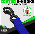Rhino USA Ratchet Straps Heavy Duty Kit (4-Pack) - 1.6 Inch x 15 Feet (5,208lb Break Strength) - Ultimate Tie Down Straps with Safety S Hooks for Trucks, ATV, UTV, Motorcycle, Cargo & More - Blue