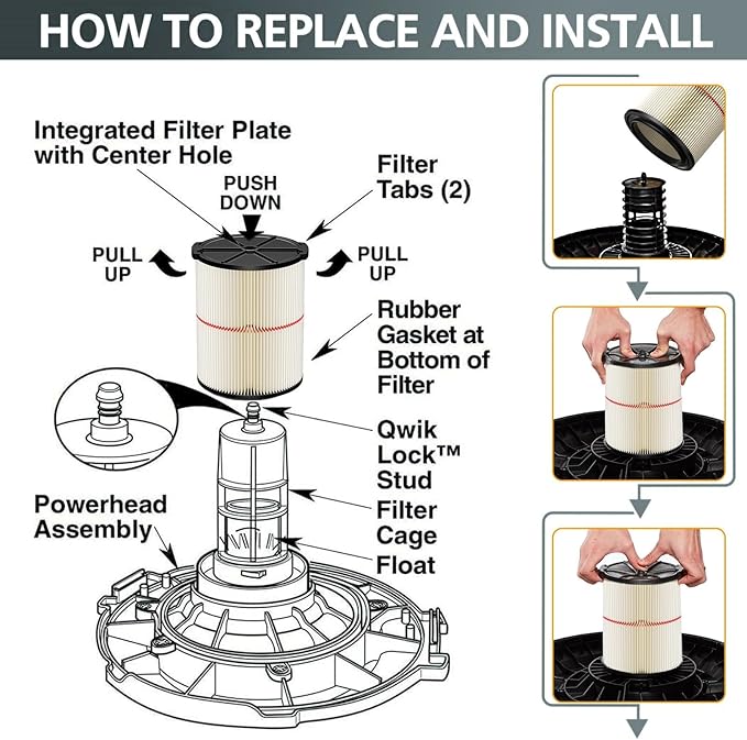 1 Pack Replacement Cartridge Filter Compatible with Craftsman 17816 9-17816 Wet Dry Vac fit 5/6/8/12/16/32 Gallon & Larger Vacuum Cleaner