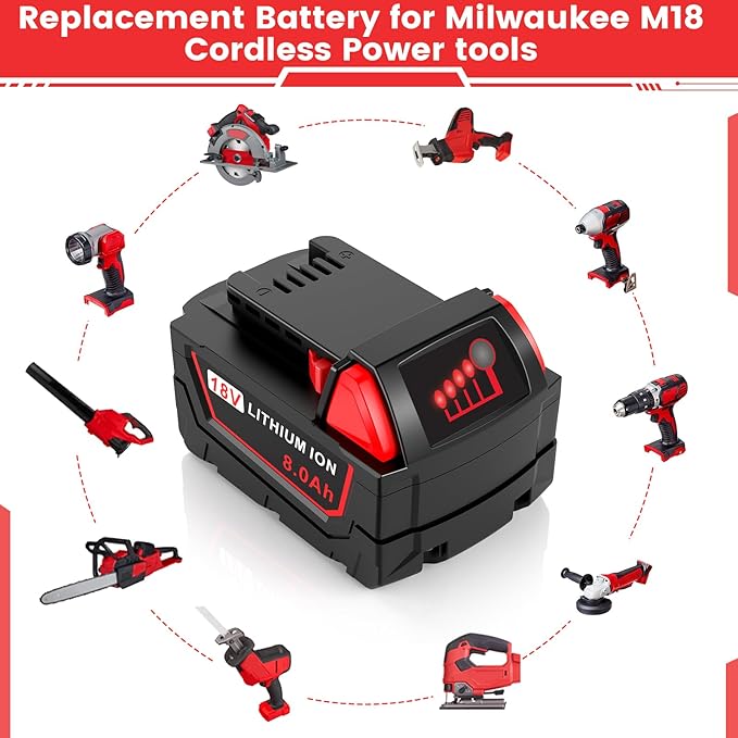 18V 8.0Ah Replace for Milwaukee Mk18 Battery 48-11-1850 48-11-1840 48-11-1852 48-11-1815 Cordless Power Tools Lithium-Ion Battery, 2Pack