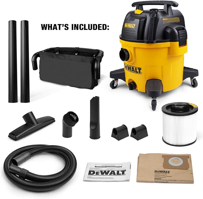 DEWALT 9 Gallon Wet/Dry VAC, Heavy-Duty Shop Vacuum with Attachments, 5 Peak HP, with Blower Function, DXV09PA