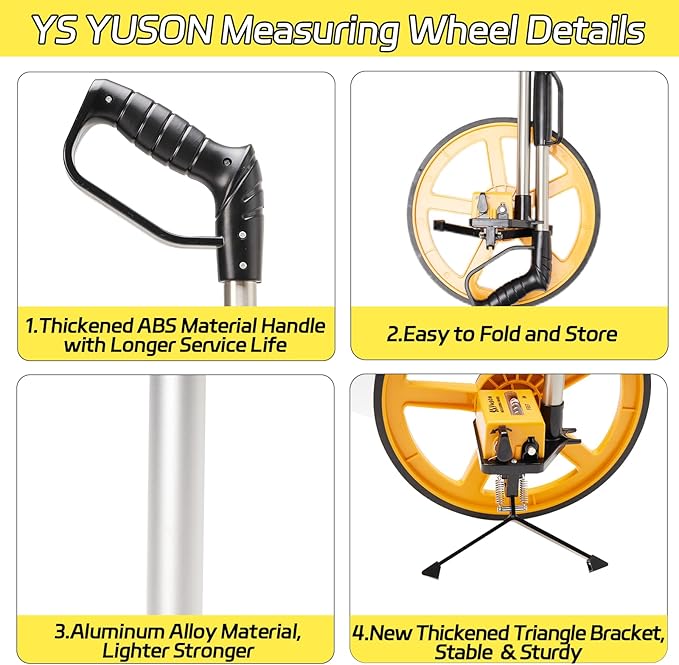 12 Inch Measuring Wheel in Feet with Stronger Triangle Bracket, Rolling Measuring Wheel for Construction, Digital Measure Wheel with Tape Measure and Canvas Carrying Bag, Up to 10000 Ft
