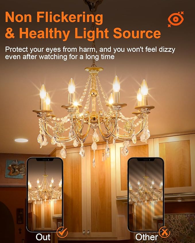 E12 60 Watt Incandescent Candle Light Bulbs, Chandelier Light Bulbs for Ceiling Fan, Vanity, Outdoor - Warm White 2500K, 500 Lumen Dimmable B10 Clear Candelabra Base Bulbs (12 Pack)