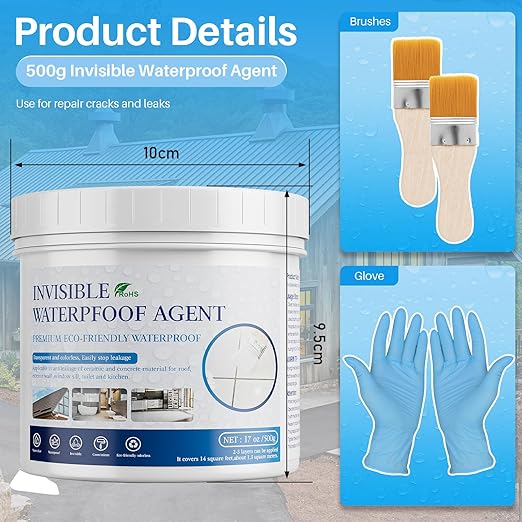 Invisible Waterproof Agent 17.6 Oz, Transparent Waterproof Coating Adhensive Leak Repairing, Water-Based Clear Liquid Water Proof Sealant