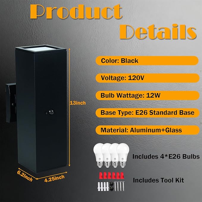 Dusk to Dawn Motion Sensor Outdoor Wall Light, Adjustable Brightness Exterior Light Fixtures with 3 Modes, 25ft Detection Waterproof Aluminum Fixture for Porch, Stairs, Garage, ETL Listed