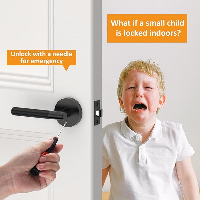 Amerdeco 8 Pack Matte Black Door Handles Interior, Knurled Privacy Door Handles with Lock,Heavy Duty Black Door Lever for Bedroom or Bathroom,Reversible Keyless for Left Right Handed Doors