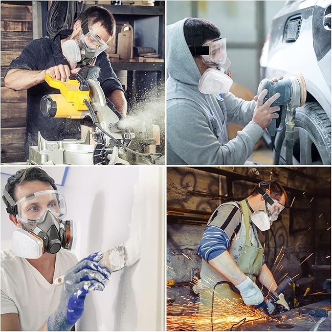 Respirator Mask Reusable Half Face Gas Cover/ Shield with Safety Glasses, Filters for Painting, Welding, Polishing, Woodworking and Other Work Protection (Medium)