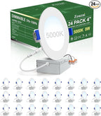 zouzai 24 Pack 4 Inch Ultra-Thin LED Recessed Ceiling Light with Junction Box, 5000K Daylight, 9W 80W Eqv, Dimmable Can-Killer Downlight, 810LM High Brightness - ETL and Energy Star Certified