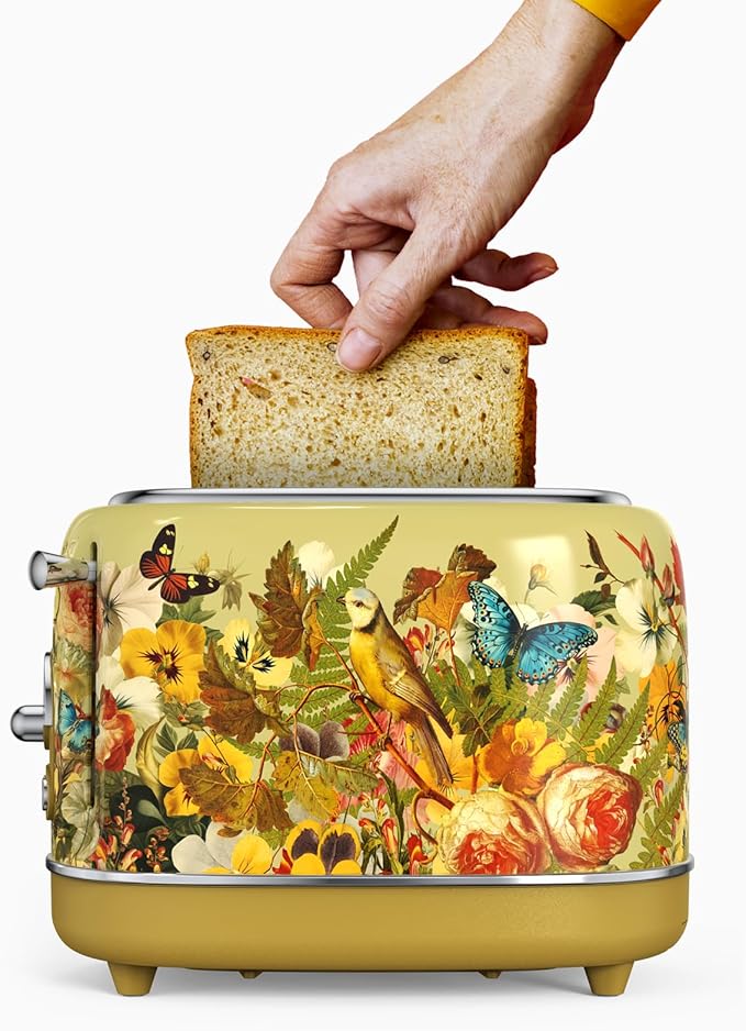 Hazel Quinn X Eduardo Recife Collaboration 2-Slice Retro Toaster, 6 Browning Levels, 3 Functions-Defrost/Reheat/Cancel, Removable Crumb Tray for Easy to Clean, 1.5 Inches Extra Wide Slots