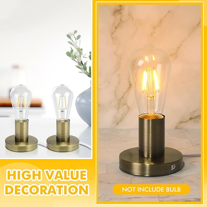 Tuanse 2 Pcs Polished Metal Desktop Lamp Base E26 E27 Screw Light Bulb Holder Sockets Night Light Base Lamp Replacement for Holding Bulb 6 Feet Cord on Off Switch Plug(Bronze,Aluminum)