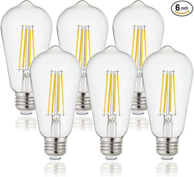 Depuley LED Light Bulbs E26: Chandeleir Lights Bulb 6W Equivalent 60W - Edison Vintage Bulbs Warmlight 2700K ST58 Clear Glass Bulb 800LM 80+CRI Non-Dimmable 6-Pack
