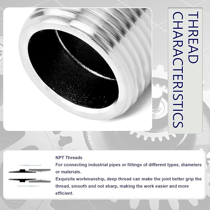 ChillWaves 304 Stainless Steel Pipe Fitting, Hex Nipple 1/2" NPT Male x 1/2" NPT Male Thread Adapter(6-PACK)