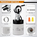 UL Listed Porcelain E26 Lamp Socket with 6'' Wire Lead, High Temp Resistant, Rotary Knob ON/Off Switch with 2 Wire Connectors Nuts for DIY Table Lamp,Pendant Light Replacement (1)