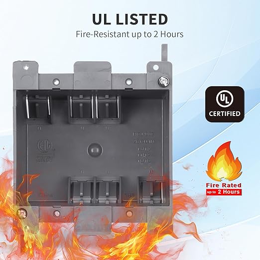 100 PK Old Work Electrical Outlet Box 2 Gang, 25 Cubic Inch Plastic Remodel Drywall Junction Boxes, ETL Listed to UL514C and UL263, Fire Rated for Two Hours