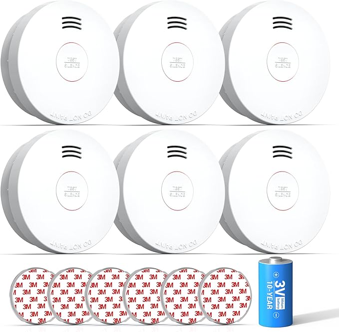 SITERWELL Smoke Detector, Smoke Detector 10 Year Battery with Photoelectric Sensor, Fire Alarm with Low Battery and Fault Warning for House and Bedroom, UL217-9th Listed, GS525A, 6 Packs