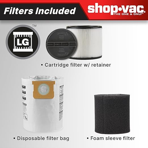 Shop-Vac 5761311 12-Gallon Wet/Dry Shop Vacuum, 6 Peak HP, 1.5 Inch Diameter x 7 Foot Hose, 20 Foot Cord, Ideal for Home, Garage, and Workshop Cleaning