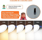 Meconard 6 Pack 4 Inch LED Recessed Ceiling Light with Junction Box, 2700K/3000K/3500K/4000K/5000K Selectable, 9W=75W 750LM, Dimmable Canless Downlights, ETL and Energy Star Listed