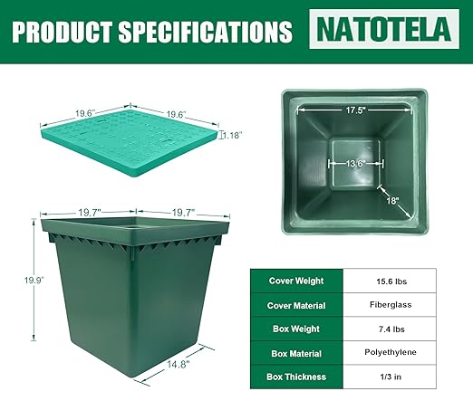 2 Sets 20x20x20in Underground Splice Box W/FRP Cover,Large Enclosure Precast Polyethylene Distribution Pull Pit Access Electrical Junction Boxes Drillable Tapered Wiring for Cable