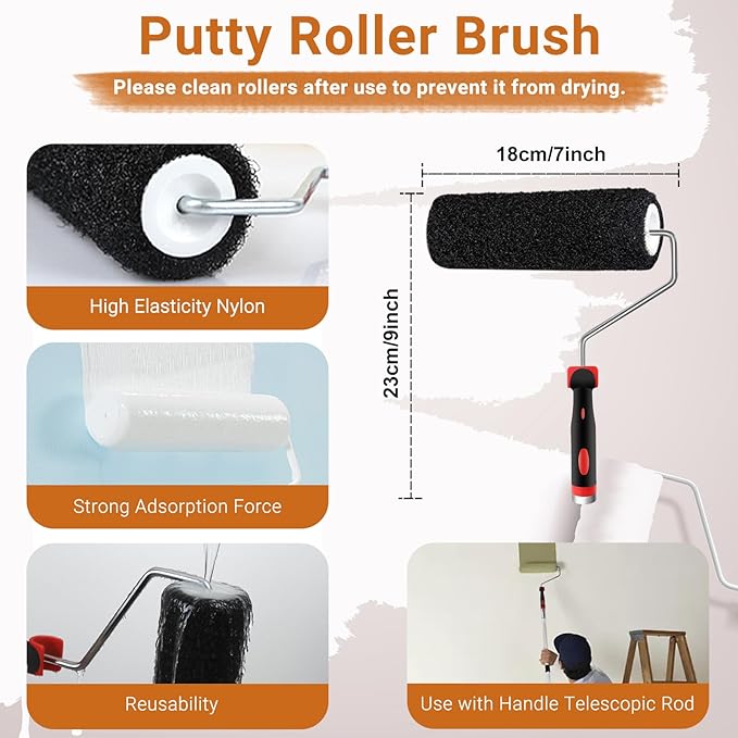 DEKEones Drywall Skimming Tools Set with 10”24”32” Skimming Blades, a Paint Roller, a Extension Pole and 3 Kinds of Putty Knife Tools for Smoothing Wall and Ceiling