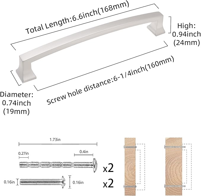 COTYKILEY 10 Pack 6.3 Inch(160mm) Brushed Satin Nickel Cabinet Handles Kitchen Cabinet Pulls Cabinet Door Handles Kitchen Cabinet Hardware