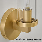 Modern Crystal Brass Gold Sconce: 14.5” Vintage Bathroom Sconce With Bulb - Clear Crystal Glass Tube Hardwired Mirror Vanity Light- Luxury Antique Indoor Brushed Gold Wall Lamp for Bedroom Living Room