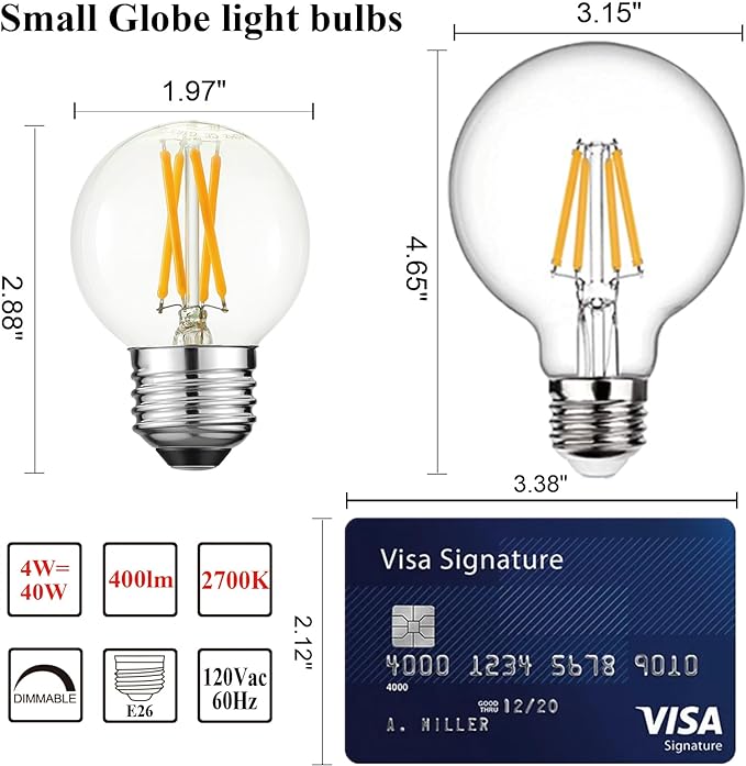 Arberlic G16.5 Light Bulb LED,4W E26 LED Bulb dimmable Equivalent E26 40 watt Light Bulb,Warm White 2700K,400lm,CRI85+,AC120V,Edison Style,Clear Glass,Flicker Free,Pack of 6