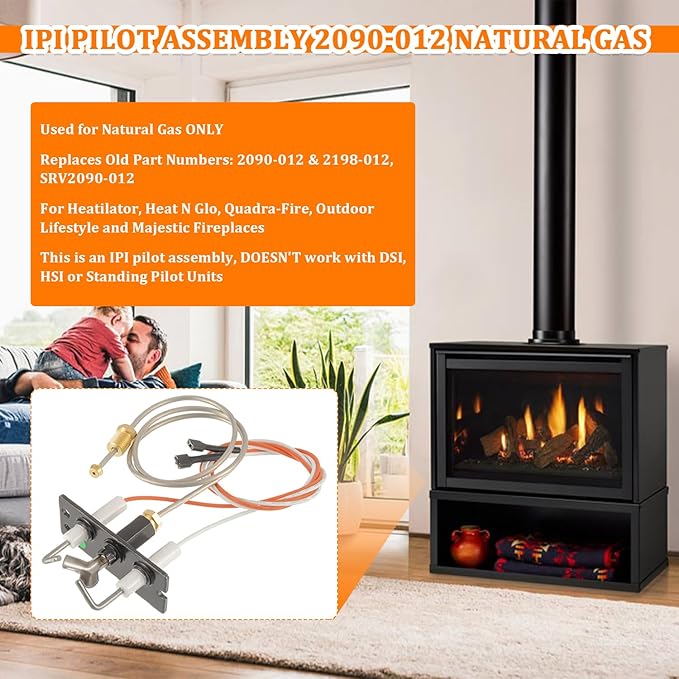IPI Pilot Assembly 2090-012 Natural Gas for Heatilator, SRV2090-012 2198-012 Natural Gas (NG) Pilot Assembly for Heatilator, Majestic, Heat-N-Glo, Quadra-Fire Fireplaces Replacement Part