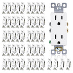 ELEGRP Decorator Receptacle, 15A 125V Standard Electrical Wall Outlet, 2 Pole 3 Wire, No-Tamper Resistant, NEMA 5-15R, Self-Grounding Residential Grade Outlet, UL (Glossy White, 50 Pack)