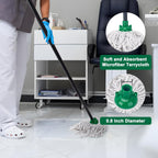 KeFanta Mop for Floor Cleaning,2 Pcs Cotton String Wet Mops Replacement Head Compatible with Microfiber Cloth Mop Refill & 0.8" Diameter Mops Handle,Green(1 Handle & 2 Heads)