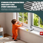 6 Sets Sliding Window Locks, 0.66'' to 1.65'' Adjustable Width Stainless Steel Window Safety Locks, Window Guards Latch Stoppers for Children Vertical and Horizontal Sliding Windows