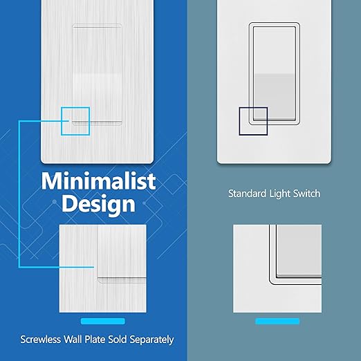 LIDER Brushed White Minimalist Design Decorator Switch, Frameless Paddle Wall Light Switch, On/Off Rocker Switch, 3-Way or Single Pole, Residential Grade, UL Listed, 3 Wire, 15A 120-277VAC, 5 Pack